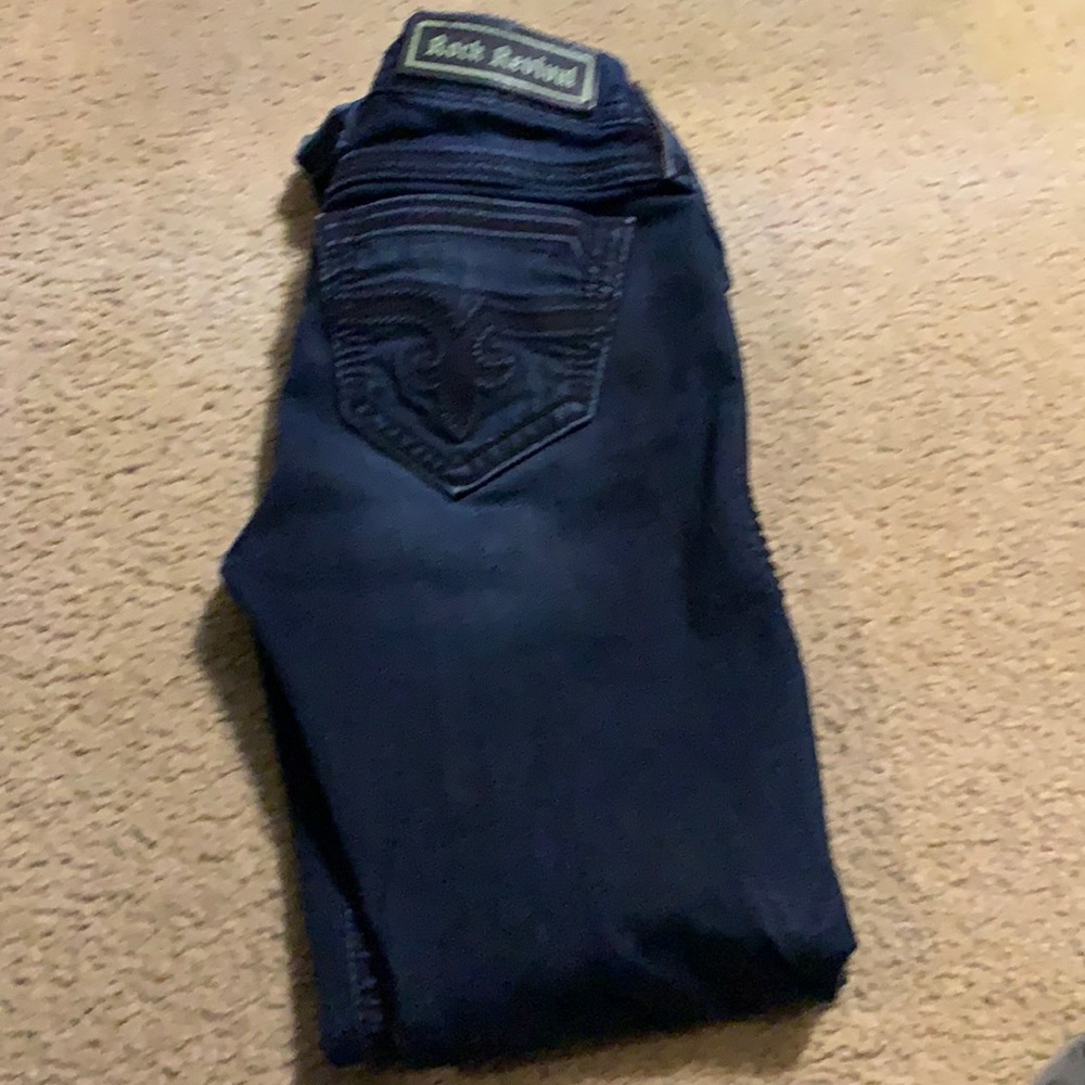 Rock revival dark blue denim jeans